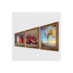 Pinecone Salvador Dalí, Kaplumbağa Terbiyecisi, Nar Taş Duvar Tablosu - Ahşap Çerçeveli Taş Tablo - 25x25 cm - 3 Parça Set - Dekoratif Duvar Sanatı - Modern Ev ve Ofis Duvar Dekoru W3-1582