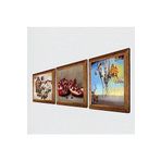 Pinecone Salvador Dalí, Kelebekli Çiçek, Nar Taş Duvar Tablosu - Ahşap Çerçeveli Taş Tablo - 25x25 cm - 3 Parça Set - Dekoratif Duvar Sanatı - Modern Ev ve Ofis Duvar Dekoru W3-1121