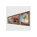 Pinecone Salvador Dalí, Kelebekli Çiçek, Nar Taş Duvar Tablosu - Ahşap Çerçeveli Taş Tablo - 25x25 cm - 3 Parça Set - Dekoratif Duvar Sanatı - Modern Ev ve Ofis Duvar Dekoru W3-1201