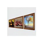 Pinecone Salvador Dalí, Leonardo da Vinci Mona Lisa, Nar Taş Duvar Tablosu - Ahşap Çerçeveli Taş Tablo - 25x25 cm - 3 Parça Set - Dekoratif Duvar Sanatı - Modern Ev ve Ofis Duvar Dekoru W3-1458