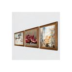 Pinecone Salvador Dalí, Leonardo da Vinci, Nar Taş Duvar Tablosu - Ahşap Çerçeveli Taş Tablo - 25x25 cm - 3 Parça Set - Dekoratif Duvar Sanatı - Modern Ev ve Ofis Duvar Dekoru W3-1349