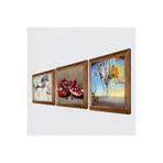 Pinecone Salvador Dalí, Leonardo da Vinci, Nar Taş Duvar Tablosu - Ahşap Çerçeveli Taş Tablo - 25x25 cm - 3 Parça Set - Dekoratif Duvar Sanatı - Modern Ev ve Ofis Duvar Dekoru W3-1350