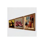 Pinecone Satranç Oyunu, Leonardo da Vinci Mona Lisa, Nar Taş Duvar Tablosu - Ahşap Çerçeveli Taş Tablo - 25x25 cm - 3 Parça Set - Dekoratif Duvar Sanatı - Modern Ev ve Ofis Duvar Dekoru W3-1404