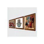 Pinecone Satranç Oyunu, Nar, Fatma Ana Eli (Hamsa) Taş Duvar Tablosu - Ahşap Çerçeveli Taş Tablo - 25x25 cm - 3 Parça Set - Dekoratif Duvar Sanatı - Modern Ev ve Ofis Duvar Dekoru W3-710