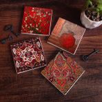 Pinecone SC113 4 Parça Set 10x10 cm Stone Coasters Nar Desen Van Gogh Badem Ağacı Taş Bardak Altlığı Masaüstü Koruyucu Altlık