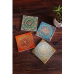 Pinecone SC157 Stone Coasters Mandala Yaşam Çiçeği Sri Yantra 4 Parça 10x10 cm Masaüstü Taş Bardak Altlığı