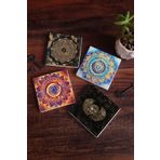 Pinecone SC162 Stone Coasters Mandala Horus'un Gözü Sri Yantra 4 Parça 10x10 cm Masaüstü Taş Bardak Altlığı