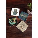 Pinecone SC165 Stone Coasters Nazar Şahmeran Hayat Ağacı Fatma Ana Eli Hamsa 4 Parça 10x10 cm Masaüstü Taş Bardak Altlığı