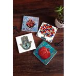 Pinecone SC191 Stone Coasters Nar Ağacı Fatma Ana Eli Hamsa 4 Parça 10x10 cm Masaüstü Taş Bardak Altlığı