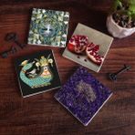 Pinecone SC483 4 Parça Set 10x10 cm Stone Coasters Şahmeran Hayat Ağacı Nar Taş Bardak Altlığı Masaüstü Koruyucu Altlık