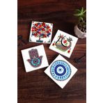 Pinecone SC506 Stone Coasters Nazar Şahmeran Nar Ağacı Fatma Ana Eli Hamsa 4 Parça 10x10 cm Masaüstü Taş Bardak Altlığı