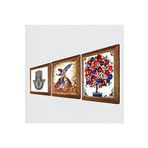 Pinecone Semazen, Nar Ağacı, Fatma Ana Eli (Hamsa) Taş Duvar Tablosu - Ahşap Çerçeveli Taş Tablo - 25x25 cm - 3 Parça Set - Dekoratif Duvar Sanatı - Modern Ev ve Ofis Duvar Dekoru W3-07