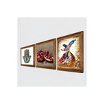 Pinecone Semazen, Nar, Fatma Ana Eli (Hamsa) Taş Duvar Tablosu - Ahşap Çerçeveli Taş Tablo - 25x25 cm - 3 Parça Set - Dekoratif Duvar Sanatı - Modern Ev ve Ofis Duvar Dekoru W3-105