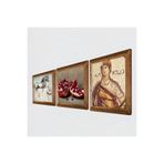 Pinecone Soteria Mozaiği, Leonardo da Vinci At Heykeli, Nar Taş Duvar Tablosu - Ahşap Çerçeveli Taş Tablo - 25x25 cm - 3 Parça Set - Dekoratif Duvar Sanatı - Modern Ev ve Ofis Duvar Dekoru W3-1298