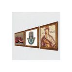 Pinecone Soteria Mozaiği, Nar, Fatma Ana Eli (Hamsa) Taş Duvar Tablosu - Ahşap Çerçeveli Taş Tablo - 25x25 cm - 3 Parça Set - Dekoratif Duvar Sanatı - Modern Ev ve Ofis Duvar Dekoru W3-722