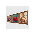 Pinecone Soteria Mozaiği, Nar Taş Duvar Tablosu - Ahşap Çerçeveli Taş Tablo - 25x25 cm - 3 Parça Set - Dekoratif Duvar Sanatı - Modern Ev ve Ofis Duvar Dekoru W3-798