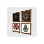 Pinecone Sri Yantra, Hayat Ağacı, Nar Ağacı, Fatma Ana Eli (Hamsa) Taş Duvar Tablosu - Ahşap Çerçeveli Taş Tablo - 25x25 cm - 4 Parça Set - Dekoratif Duvar Sanatı - Modern Ev Duvar Dekoru W4-733