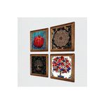 Pinecone Sri Yantra, Hayat Ağacı, Nar Ağacı, Nar Taş Duvar Tablosu - Ahşap Çerçeveli Taş Tablo - 25x25 cm - 4 Parça Set - Dekoratif Duvar Sanatı - Modern Ev ve Ofis Duvar Dekoru W4-1049