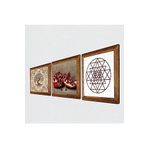 Pinecone Sri Yantra, Hayat Ağacı, Nar Taş Duvar Tablosu - Ahşap Çerçeveli Taş Tablo - 25x25 cm - 3 Parça Set - Dekoratif Duvar Sanatı - Modern Ev ve Ofis Duvar Dekoru W3-924