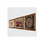 Pinecone Sri Yantra, Hayat Ağacı, Nar Taş Duvar Tablosu - Ahşap Çerçeveli Taş Tablo - 25x25 cm - 3 Parça Set - Dekoratif Duvar Sanatı - Modern Ev ve Ofis Duvar Dekoru W3-935