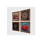 Pinecone Sri Yantra, Hayat Ağacı, Nar Taş Duvar Tablosu - Ahşap Çerçeveli Taş Tablo - 25x25 cm - 4 Parça Set - Dekoratif Duvar Sanatı - Modern Ev ve Ofis Duvar Dekoru W4-651