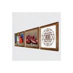Pinecone Sri Yantra, Kaplumbağa Terbiyecisi, Nar Taş Duvar Tablosu - Ahşap Çerçeveli Taş Tablo - 25x25 cm - 3 Parça Set - Dekoratif Duvar Sanatı - Modern Ev ve Ofis Duvar Dekoru W3-1543
