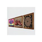 Pinecone Sri Yantra, Karla Gerard Hayat Ağacı, Nar Taş Duvar Tablosu - Ahşap Çerçeveli Taş Tablo - 25x25 cm - 3 Parça Set - Dekoratif Duvar Sanatı - Modern Ev ve Ofis Duvar Dekoru W3-1055