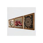 Pinecone Sri Yantra, Kelebekli Çiçek, Nar Taş Duvar Tablosu - Ahşap Çerçeveli Taş Tablo - 25x25 cm - 3 Parça Set - Dekoratif Duvar Sanatı - Modern Ev ve Ofis Duvar Dekoru W3-1097