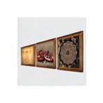 Pinecone Sri Yantra, Leonardo da Vinci Vitruvius Adamı, Nar Taş Duvar Tablosu - Ahşap Çerçeveli Taş Tablo - 25x25 cm - 3 Parça Set - Dekoratif Duvar Sanatı - Modern Ev ve Ofis Duvar Dekoru W3-1379