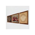Pinecone Sri Yantra, Lotus Çiçeği, Nar Taş Duvar Tablosu - Ahşap Çerçeveli Taş Tablo - 25x25 cm - 3 Parça Set - Dekoratif Duvar Sanatı - Modern Ev ve Ofis Duvar Dekoru W3-1645
