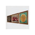 Pinecone Sri Yantra, Lotus Çiçeği, Nar Taş Duvar Tablosu - Ahşap Çerçeveli Taş Tablo - 25x25 cm - 3 Parça Set - Dekoratif Duvar Sanatı - Modern Ev ve Ofis Duvar Dekoru W3-1669