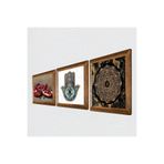 Pinecone Sri Yantra, Nar, Fatma Ana Eli (Hamsa) Taş Duvar Tablosu - Ahşap Çerçeveli Taş Tablo - 25x25 cm - 3 Parça Set - Dekoratif Duvar Sanatı - Modern Ev ve Ofis Duvar Dekoru W3-751