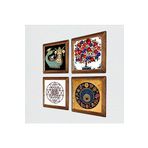 Pinecone Sri Yantra, Nazar, Şahmeran, Nar Ağacı Taş Duvar Tablosu - Ahşap Çerçeveli Taş Tablo - 25x25 cm - 4 Parça Set - Dekoratif Duvar Sanatı - Modern Ev ve Ofis Duvar Dekoru W4-1014