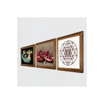 Pinecone Sri Yantra, Şahmeran, Nar Taş Duvar Tablosu - Ahşap Çerçeveli Taş Tablo - 25x25 cm - 3 Parça Set - Dekoratif Duvar Sanatı - Modern Ev ve Ofis Duvar Dekoru W3-994