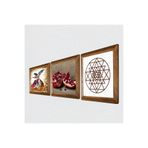 Pinecone Sri Yantra, Semazen, Nar Taş Duvar Tablosu - Ahşap Çerçeveli Taş Tablo - 25x25 cm - 3 Parça Set - Dekoratif Duvar Sanatı - Modern Ev ve Ofis Duvar Dekoru W3-871