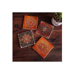 Pinecone Stone Desen, Sri Yantra, Mandala Taş Bardak Altlığı Seti - 4 Parça - Dekoratif, Rustik Mutfak Aksesuarı, 10x10 cm, Kaydırmaz Tabanlı, Şık ve Dayanıklı SC307