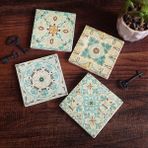 Pinecone Stone Desen Taş Bardak Altlığı – 4’lü Set, 10x10 cm Dekoratif Masaüstü Koruyucu Doğaltaş Altlık |SC140|