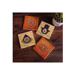 Pinecone Stone Fatma Ana Eli (Hamsa), Nazar, Sri Yantra, Mandala Taş Bardak Altlığı Seti - 4 Parça - Dekoratif, Rustik Mutfak Aksesuarı, 10x10 cm, Kaydırmaz Tabanlı, Şık ve Dayanıklı SC305