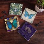 Pinecone Stone Hayat Ağacı, Kelebek Taş Bardak Altlığı – 4’lü Set, 10x10 cm Dekoratif Masaüstü Koruyucu Doğaltaş Altlık |SC496|