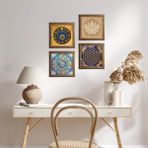 Pinecone Stone Mandala, Lotus Çiçeği, Yaşam Çiçeği, Nazar Ahşap Çerçeveli Taş Duvar Tablosu 4’lü Set – 25x25 cm Dekoratif Modern Sanat – Ev ve Ofis Dekoru |W4-810| - Çok Renkli - 25 x 25 cm