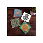 Pinecone Stone Mandala, Yaşam Çiçeği, Lotus Çiçeği, Fatma Ana Eli (Hamsa) Taş Bardak Altlığı Seti - 4 Parça - Dekoratif, Rustik Mutfak Aksesuarı, 10x10 cm, Kaydırmaz Tabanlı, Şık ve Dayanıklı SC212