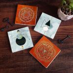 Pinecone Stone Minimalist Soyut, Sri Yantra, Mandala Taş Bardak Altlığı – 4’lü Set, 10x10 cm Dekoratif Masaüstü Koruyucu Doğaltaş Altlık |SC300|