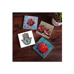 Pinecone Stone Nar, Fatma Ana Eli (Hamsa) Taş Bardak Altlığı Seti - 4 Parça - Dekoratif, Rustik Mutfak Aksesuarı, 10x10 cm, Kaydırmaz Tabanlı, Şık ve Dayanıklı SC192