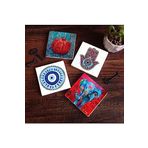 Pinecone Stone Nazar, Fil, Fatma Ana Eli (Hamsa), Nar Taş Bardak Altlığı Seti - 4 Parça - Dekoratif, Rustik Mutfak Aksesuarı, 10x10 cm, Kaydırmaz Tabanlı, Şık ve Dayanıklı SC206