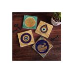 Pinecone Stone Nazar, Lotus Çiçeği, Tavus Kuşu Taş Bardak Altlığı Seti - 4 Parça - Dekoratif, Rustik Mutfak Aksesuarı, 10x10 cm, Kaydırmaz Tabanlı, Şık ve Dayanıklı SC523