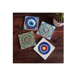 Pinecone Stone Nazar, Mandala Taş Bardak Altlığı Seti - 4 Parça - Dekoratif, Rustik Mutfak Aksesuarı, 10x10 cm, Kaydırmaz Tabanlı, Şık ve Dayanıklı SC399