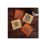 Pinecone Stone Nazar, Sri Yantra, Mandala Taş Bardak Altlığı Seti - 4 Parça - Dekoratif, Rustik Mutfak Aksesuarı, 10x10 cm, Kaydırmaz Tabanlı, Şık ve Dayanıklı SC301
