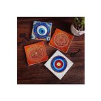Pinecone Stone Nazar, Sri Yantra, Mandala Taş Bardak Altlığı Seti - 4 Parça - Dekoratif, Rustik Mutfak Aksesuarı, 10x10 cm, Kaydırmaz Tabanlı, Şık ve Dayanıklı SC382