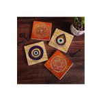 Pinecone Stone Nazar, Sri Yantra, Mandala Taş Bardak Altlığı Seti - 4 Parça - Dekoratif, Rustik Mutfak Aksesuarı, 10x10 cm, Kaydırmaz Tabanlı, Şık ve Dayanıklı SC521