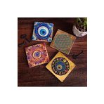 Pinecone Stone Nazar, Yaşam Çiçeği, Mandala Taş Bardak Altlığı Seti - 4 Parça - Dekoratif, Rustik Mutfak Aksesuarı, 10x10 cm, Kaydırmaz Tabanlı, Şık ve Dayanıklı SC479